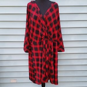 Black and red flannel print empire waist dress